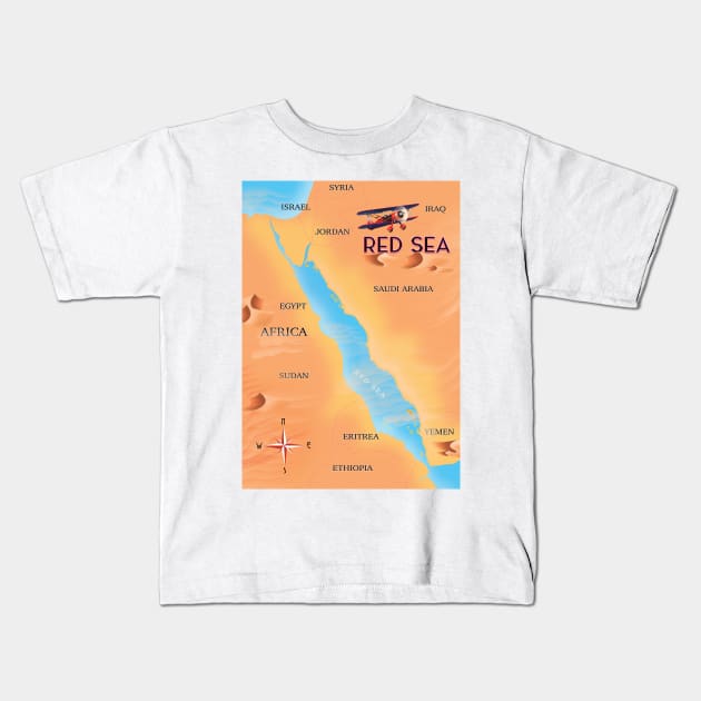 Red Sea Middle East Travel Map Kids T-Shirt by nickemporium1